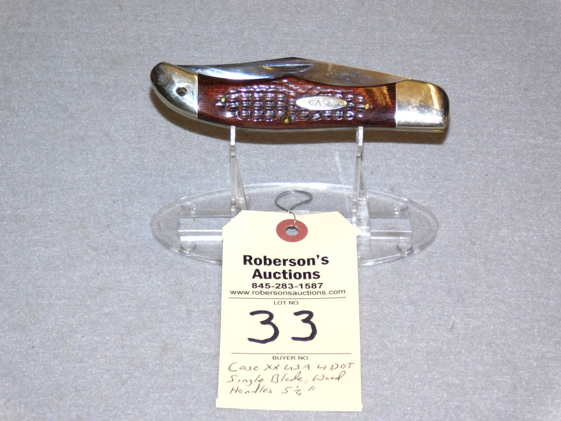 Case USA Single Blade Knife: Case USA 4 DOT, 6165SAB, Single Blade Knife w/Wood Handles in Ex. Cond. - 5 1/4".