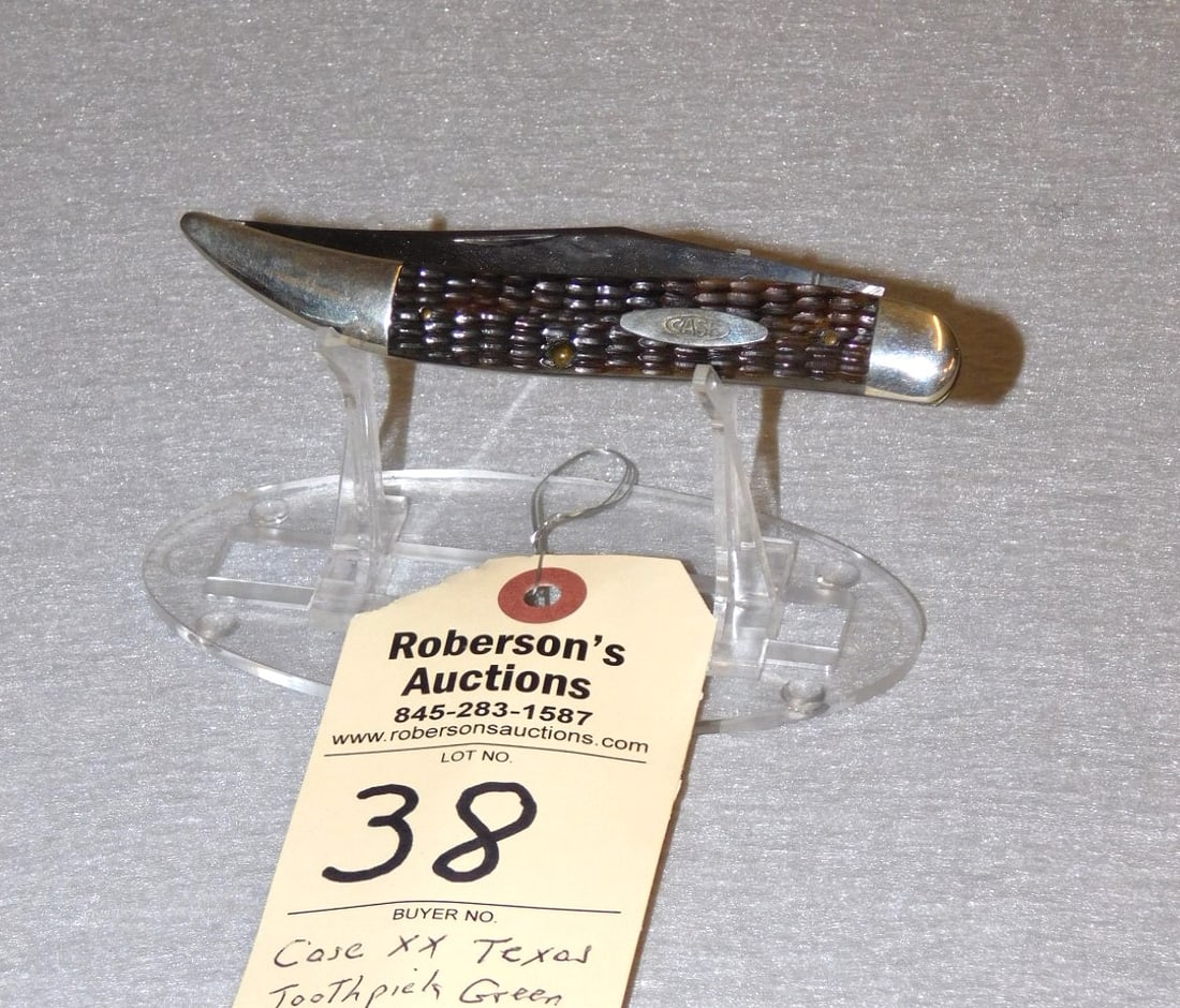Case XX Toothpick Knife: Case XX Toothpick Single Blade w/ Green Bone Handle in GD Cond. - 5"