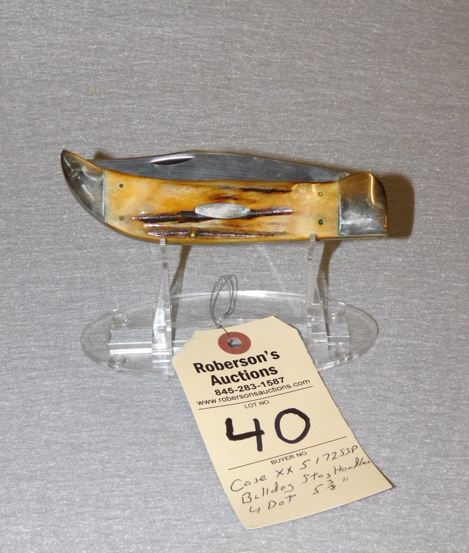 Case XX Bulldog Knife: Case XX Bulldog Knife - Mod.5172SSP 4 DOT, Single Blade w/Stag Handles, Etched Blade in GD Cond. - 5 3/8"