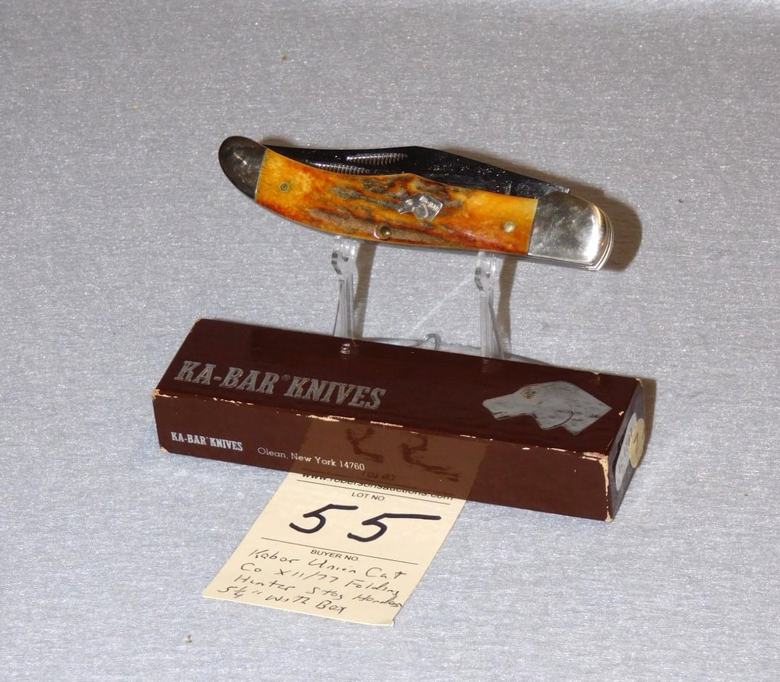 Kabar 2 Blade Union Cutco Knife: Kabar 2 Blade Union Cutco X 11/77 Knife w/ Stag Handles & Orignial Box in VG Cond. - 6".