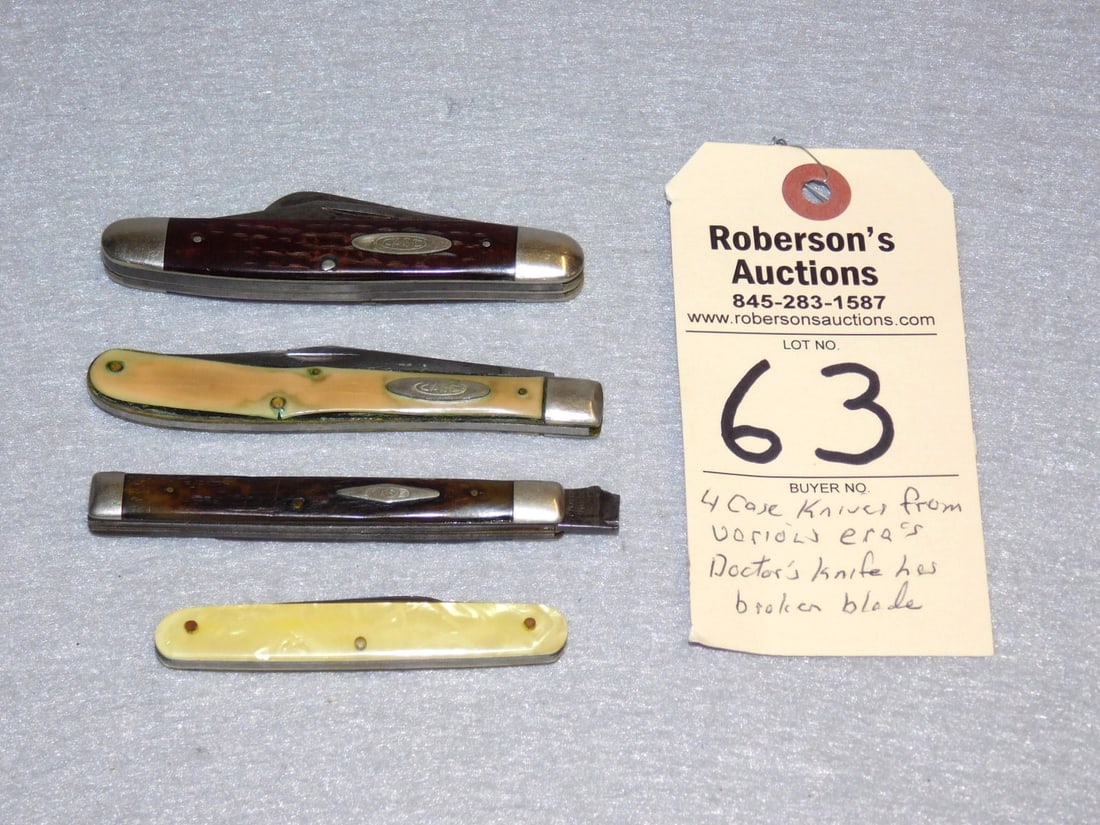 4 - "Case" Knives: 4 - "Case" Knives From Various Eras, Early Knife Has Broken Blade in "As Is" Cond. - 3 1/4"-4 1/4"