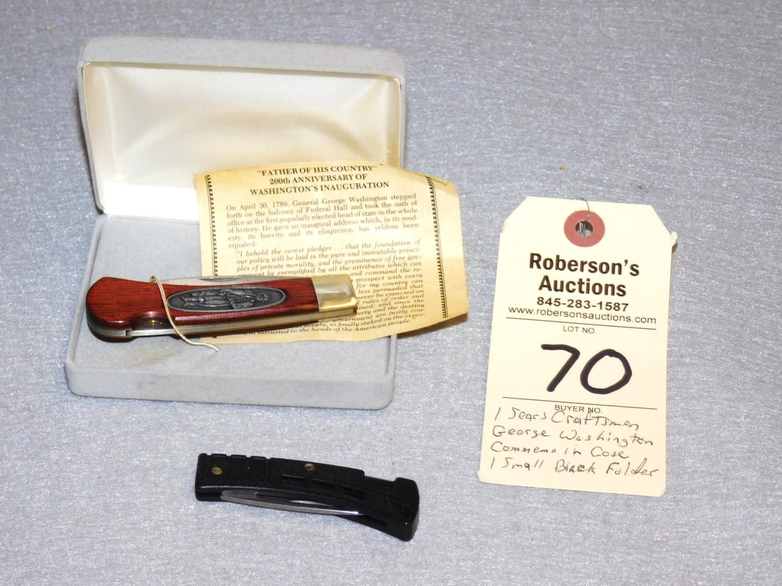 Lot of 2 Knives - Craftsman & Buck: Lot of 2 Knives: 1- Sears Craftsman George Washington Commemorative in Case; 1 - Sm. Buck Folding Knife in GD Cond. - 3 1/2"- 4 1/2" ; Case - 3 1/2x4'