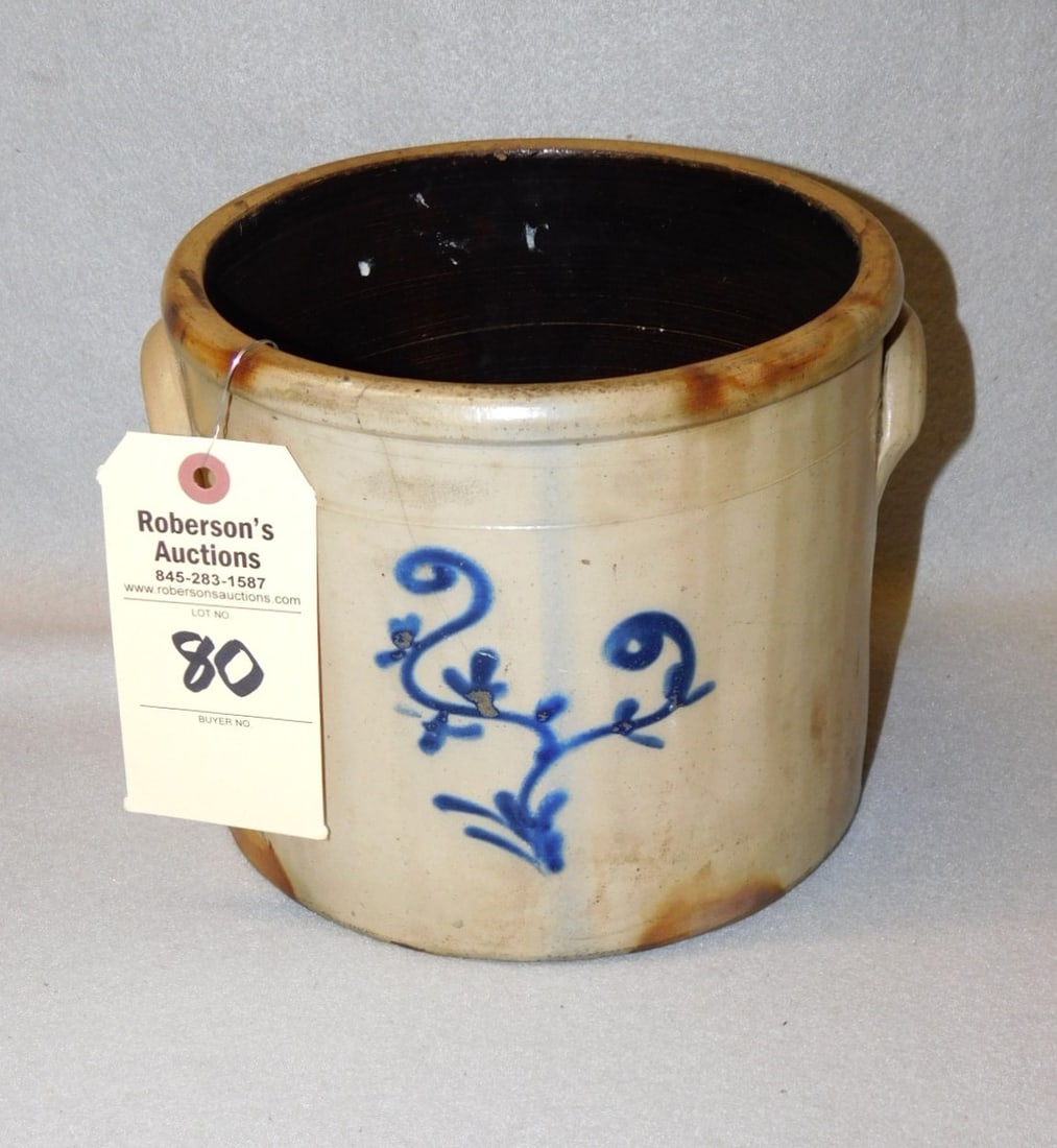 1 Gal. Stoneware Crock: 1 Gal. Stoneware Crock w/ Floral Decoration in GD Cond. (Thumb Sz. Chip on Base)- 7"H