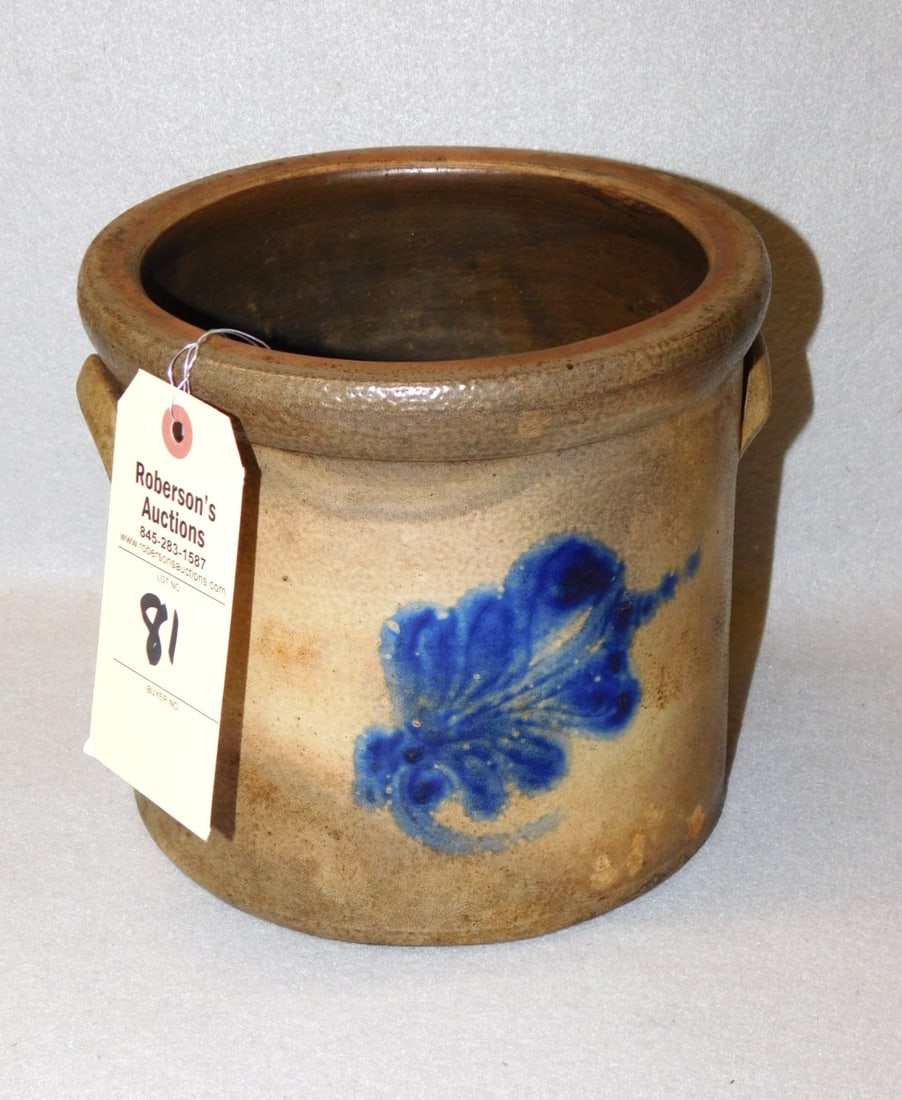 1 Gal. Stoneware Crock: 1 Gal. Stoneware Crock w/ Floral Decoration in GD Cond. (Sm. Chip Some Flaking) - 7 1/2"H