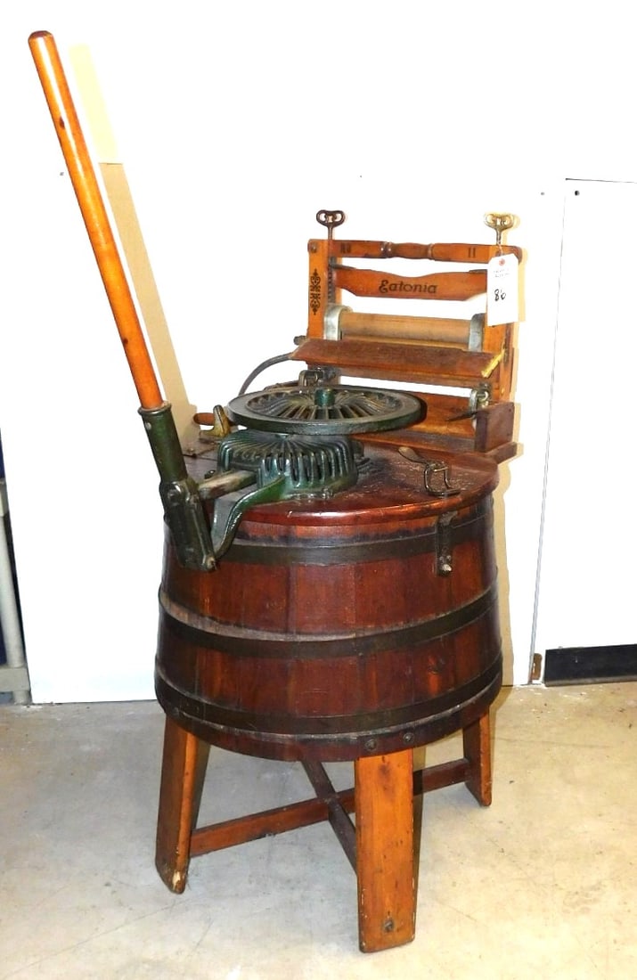 Estonia Wooden Barrel Ringer Washer: Vintage "Estonia" Wooden Barrel Ringer Wringer Washer in VG Cond. - 45"H x 22"D x 33"W