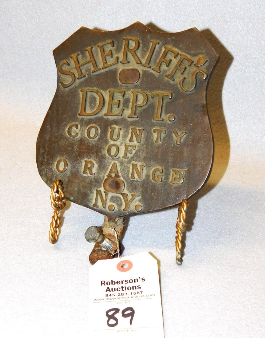 Bronze Sheriff's Dept. Shield: Bronze Sheriff's Dept. County of Orange, NY Shield in GD Cond. 9 1/2"H x 7"W x 1/8"D