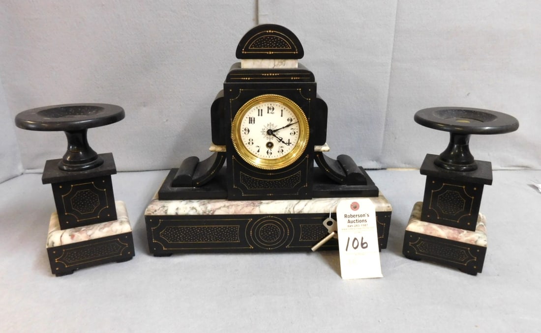 3 Pc. Onyx & Marble Clock Set (1 of 2)