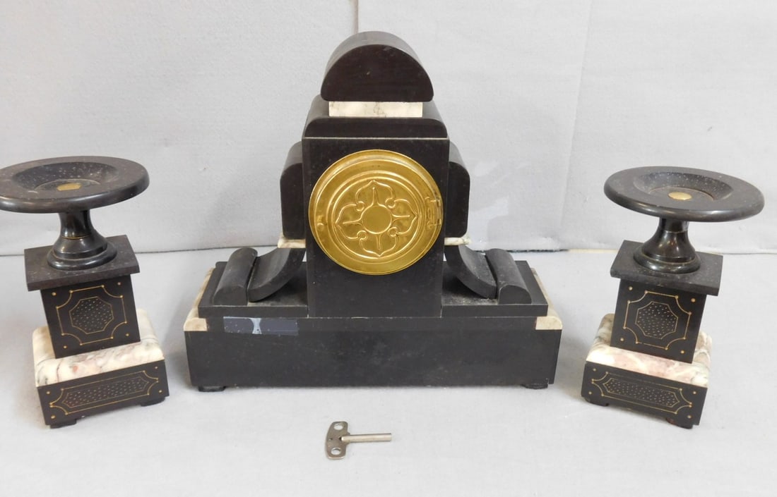 3 Pc. Onyx & Marble Clock Set - 2