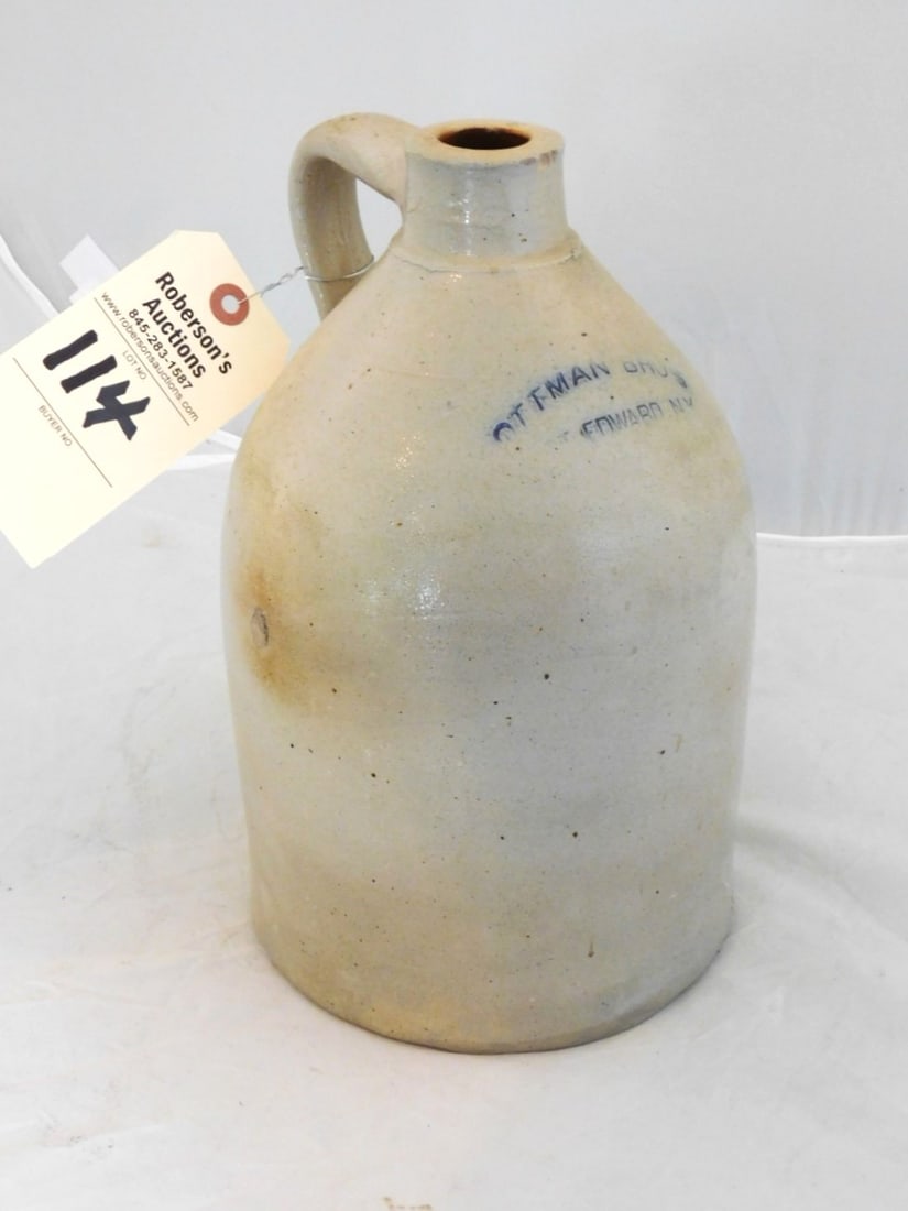 1 Gal. Ottman Bros. Stoneware Jug: 1 Gal. Ottman Bros. Stoneware Jug in GD Cond. - 12"H