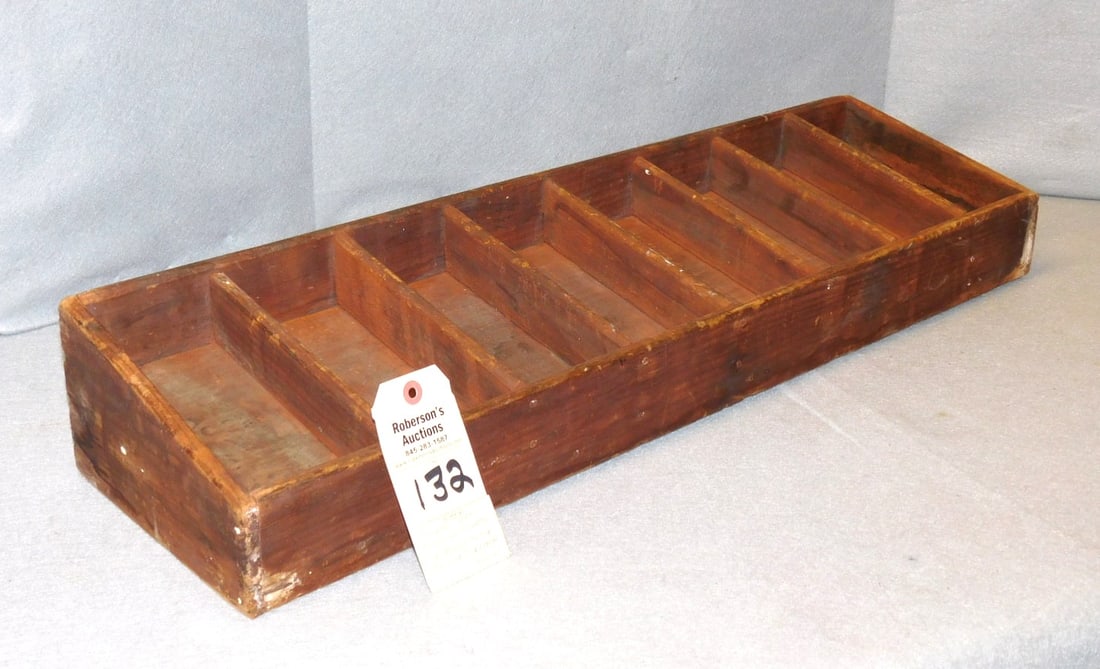 Country Store Primitive Flower Seed Bin: Country Store Primitive Flower Seed Bin in Old Red Wash. GD Cond. 32" x 9" x 5"