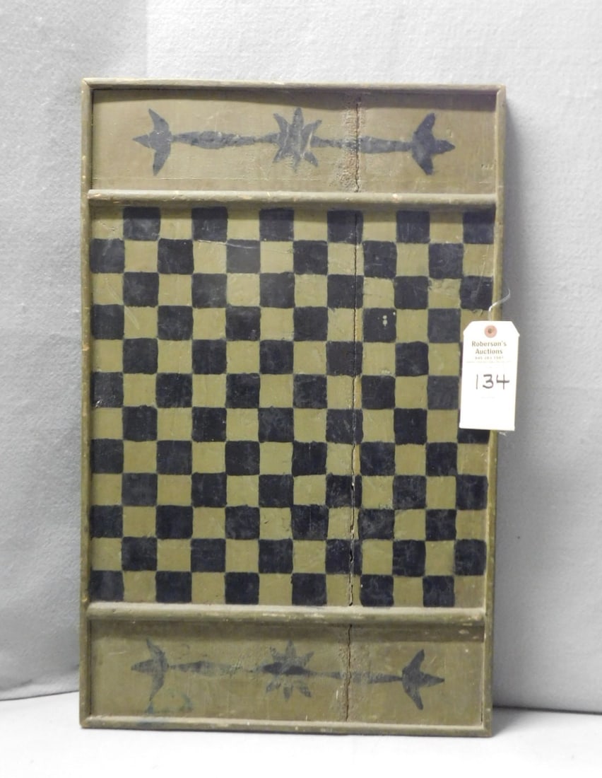 Early Folk Art Game Board: Early Folk Art Game Board w/Star Bar Decoration in GD Cond.29" x 18 3/4" x 1 1/4"