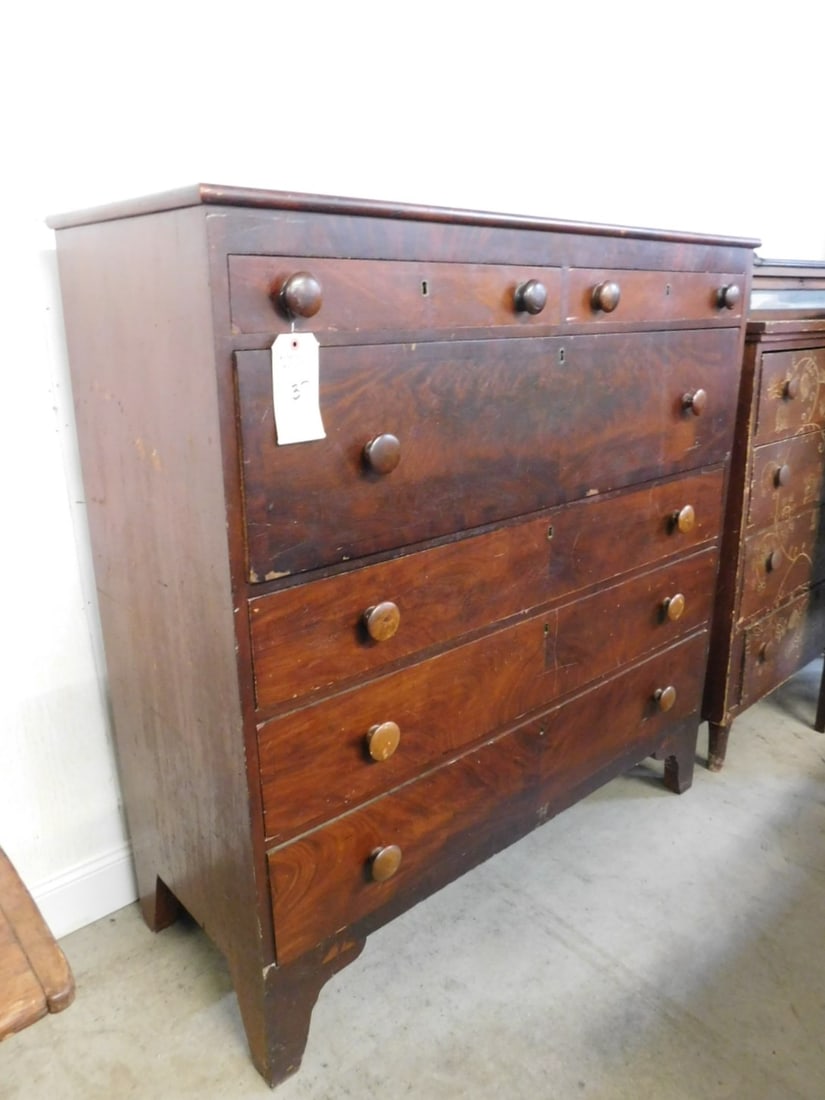 Early Chest of Drawers: Early Chest of Drawers w/2 Drwrs over 4 Drwrs, Bracket Base in Fair Cond. 49"H x 47"W x 19"D