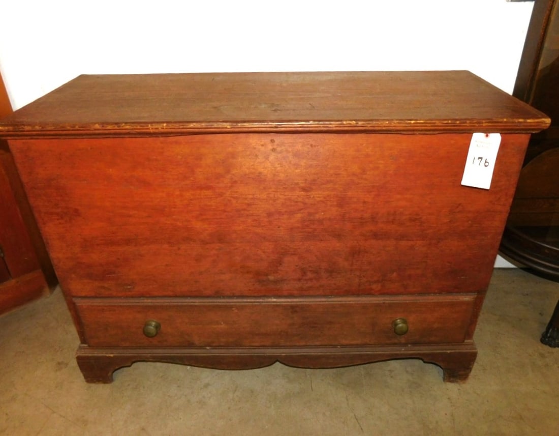 Early Pine Blanket Chest: Lg. Early Pine Blanket Chest w/ Bracket Feet & Drwr. in Base in GD Cond. - 45 1/2"W x 32 1/2"H x 18 3/4"D