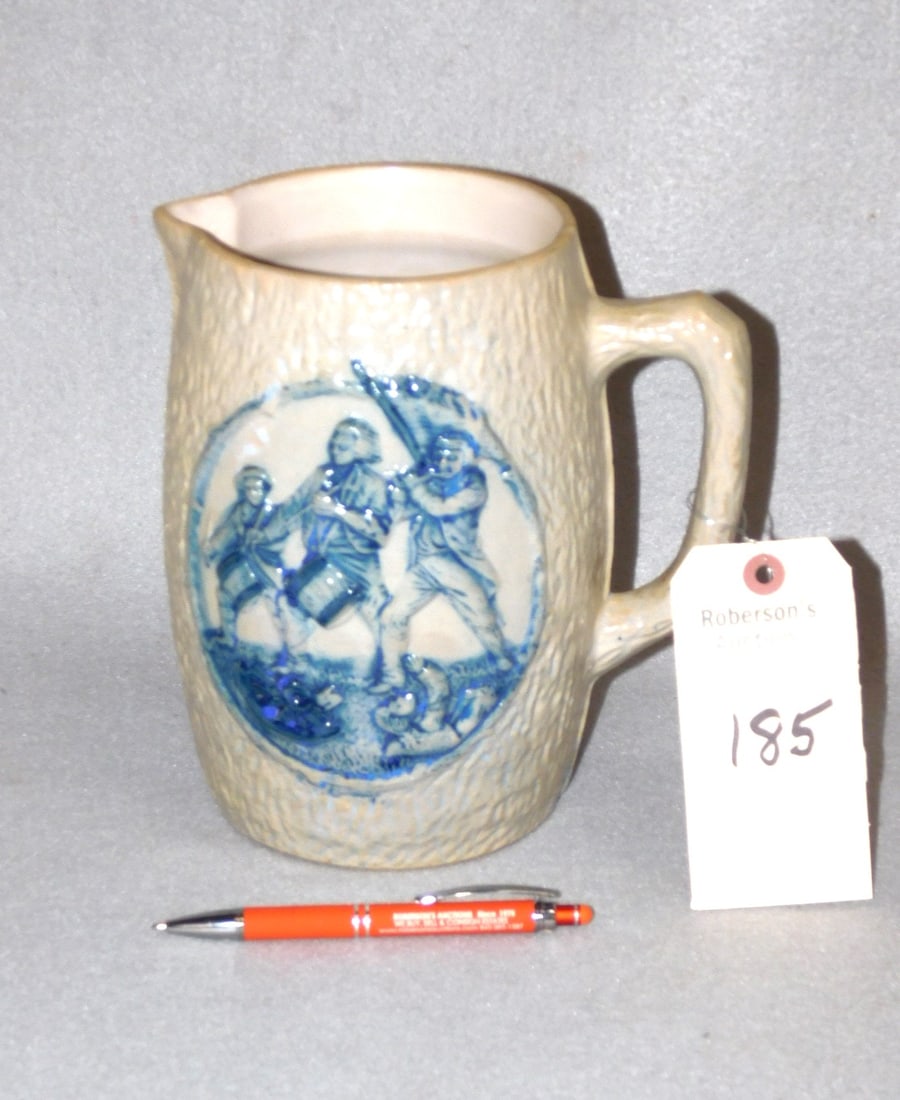 Whites Utica Centennial Pitcher 1876: Whites Utica Centennial Pitcher 1876, Minutemen on One side, Von Steuben on other Side in VG. Cond. - 8-1/2H x 5-1/2D