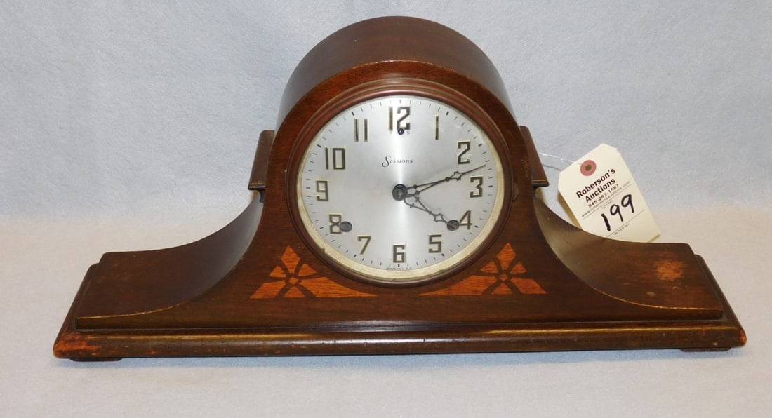 Sessions Tambour Clock: Sessions Tambour Clock, Forestville, CT C. 1870 in GD Cond. 21 1/2"W x 10"H x 4 3/4"D
