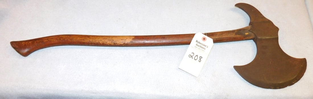 Early Fireman's Axe: Early Fireman's Axe w/ super cuthout head & wooden handle in Gd. Cond. Head - 9" x 11". Axe 34"L x 11" W.