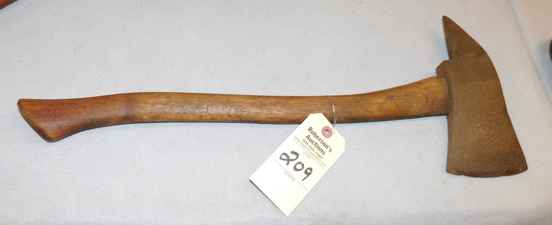Early Fireman's Axe: Early Fireman's Axe w/cuthout head & wooden handle in Gd. Cond. - Head 4"L. x 9"W, Axe 23"L x 9"W