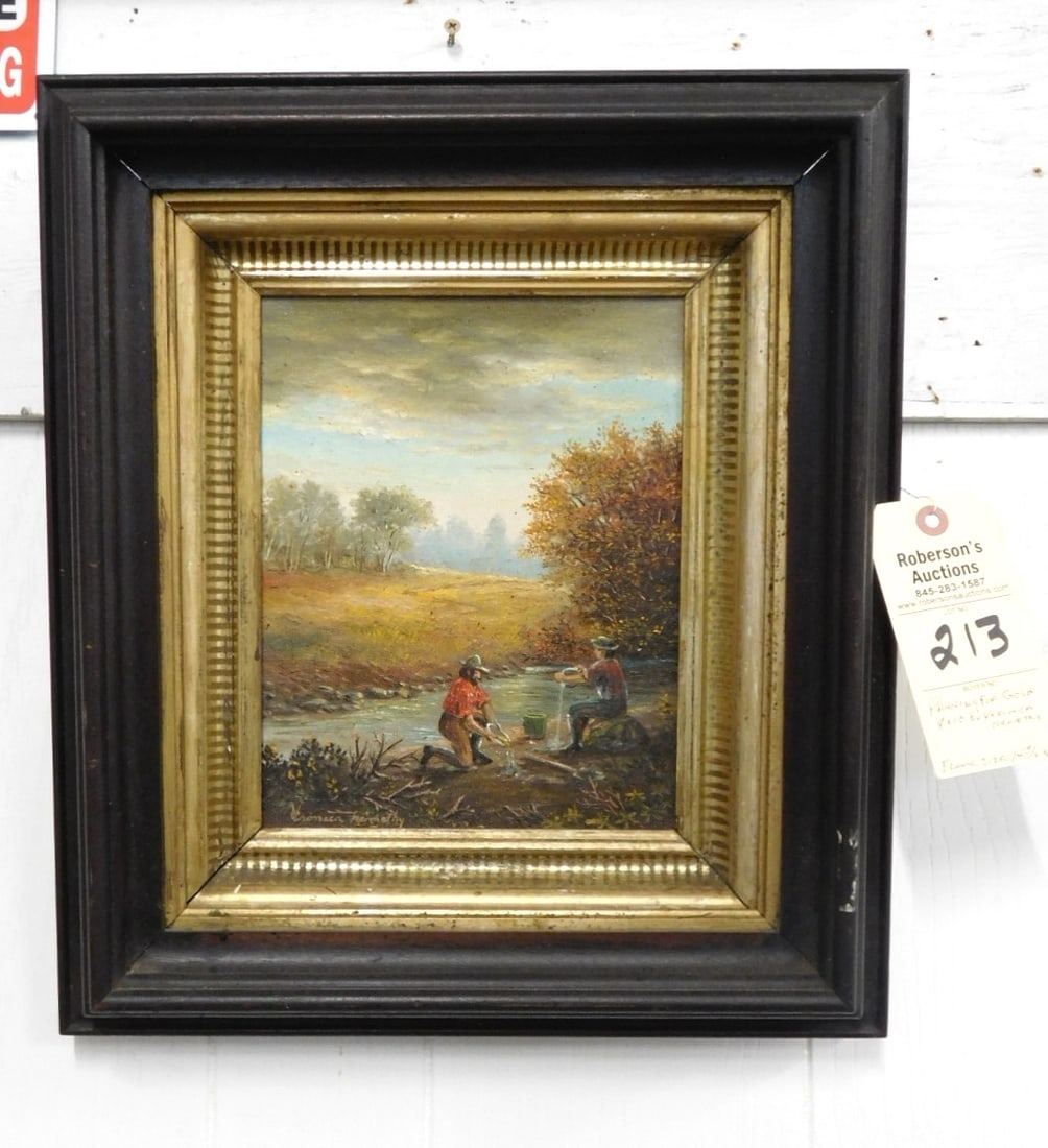 8" x 10" O/B By Veronica Nemethy: 8" x 10" O/B By Veronica Nemethy "Panning for Gold" w/ Frame 16-3/4 x 14-3/4"