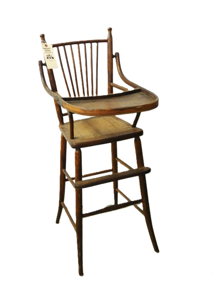 Victorian Spindle Back Child's Chair: Victorian Spindle Back Child's Hi- Chair w/ Woven Seat in VG Cond. 41"H x 15 1/2"W x 20"D