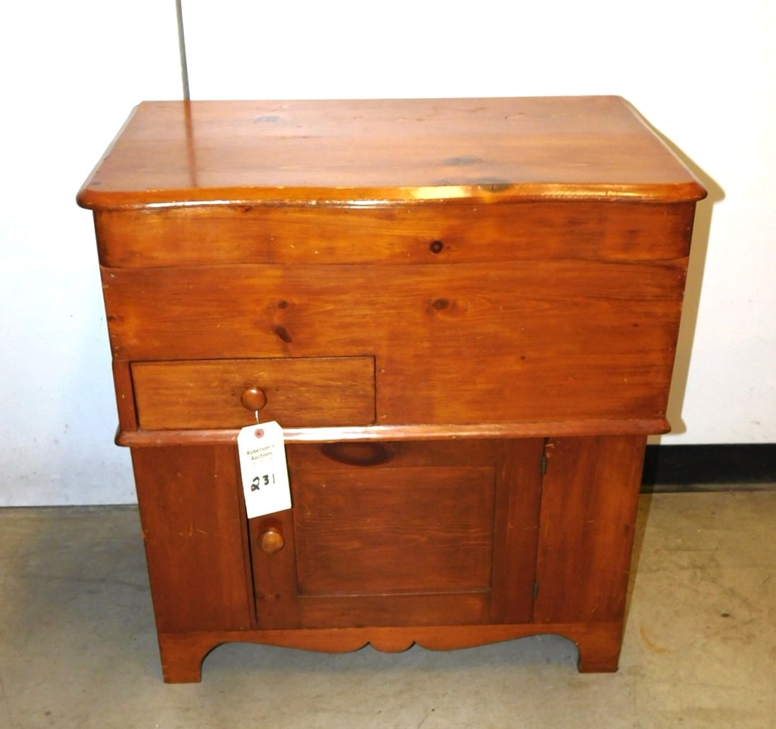 Early Pine Commode: Early Life-Top Pine Commode w/ Drwr. Door on Base in GD Cond. 31"H x 29"W x 18 4/"D