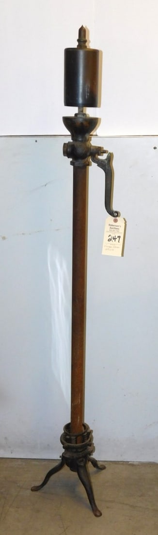 Iron Steam Whistle: Vintage Iron Steam Whistle Mounted on Pole ni GD Cond. 61"H x 11" Base