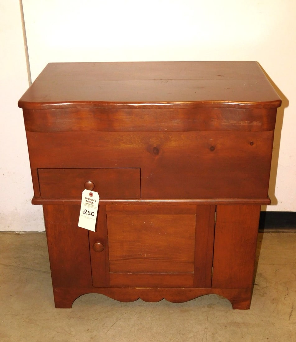 Early Pine Commode: Early Pine Commode w/ Drwr & Door in Base in GD Cond. 31"H x 29"W x 18 1/4"D
