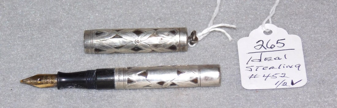 Ideal 3 3/4" Sterling Fountain Pen: Ideal 3 3/4" Sterling Fountain Pen No. 452 in VG Cond.