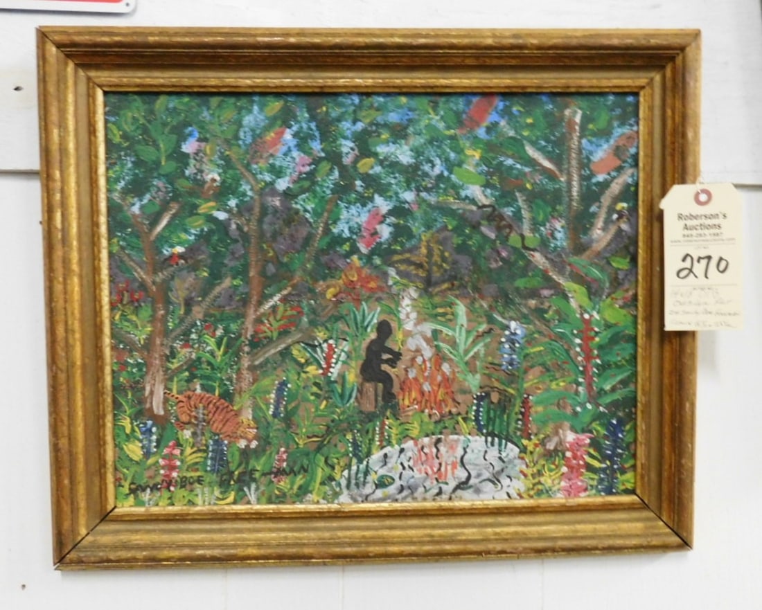 14" x 18" O/B Outsider Art: 14" x 18" O/B Outsider Art signed Sandy Boe Freeman in Gd. Cond., w/ frame 18-1/2 x 21-1/2"