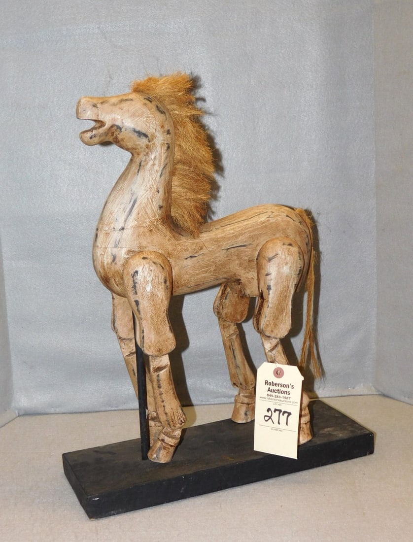 Jtd. Wooden Model Horse on Stand: Jtd. Wooden Model Horse on Wooden Stand in VG Cond. 16 L x 6 D x 20-1/2 H