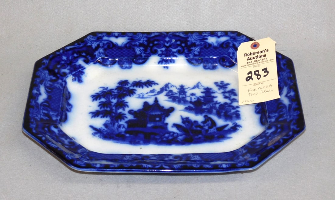 15" Flow Blue "Formosa" Platter: Flow Blue "Formosa" Pattern Platter in VG Cond. - 12" x 15"