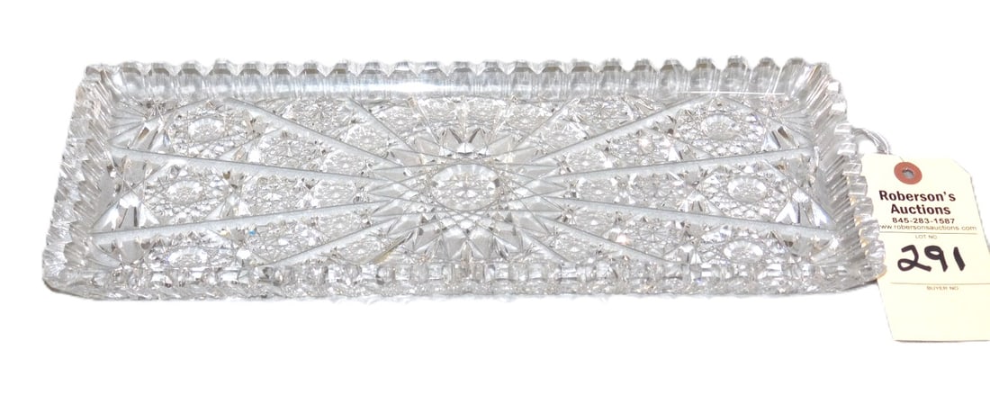 15 3/4" L. Brilliant Period Cut Glass Tray: 15 3/4" L. Brilliant Period Cut Glass Tray in Geometric Pattern in Gd. Cond. - 6 3/4x15 3/4"