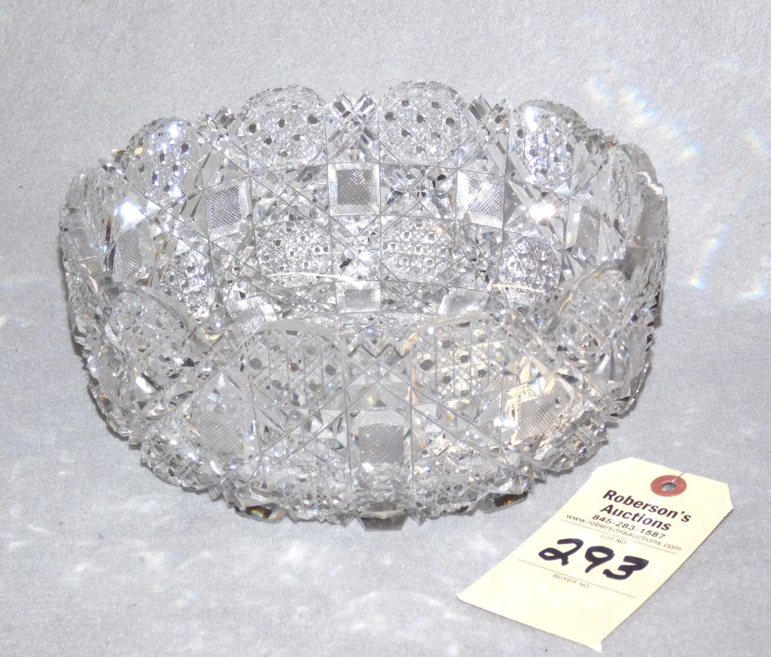 9 3/4"D. Brilliant Cut Glass Bowl: 9 3/4"D. Brilliant Cut Glass Bowl in Geometric Pattern, Heavily Cut in VG. Cond. - 9 3/4D.x 4 3/4"H.