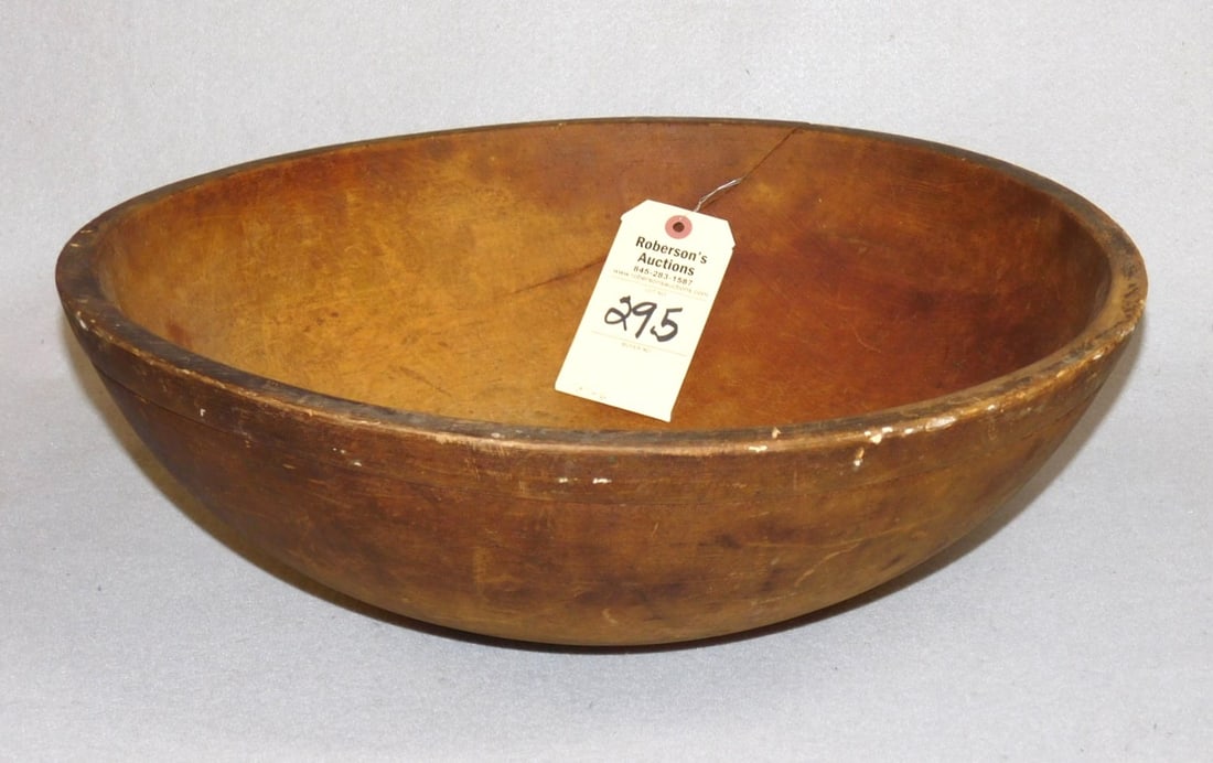 18"D. Early Wooden Bowl: 18"D. Early Wooden Bowl (Has Crack - Gives it Character) Otherwise in Gd. Cond. - 18"D.x6"H.