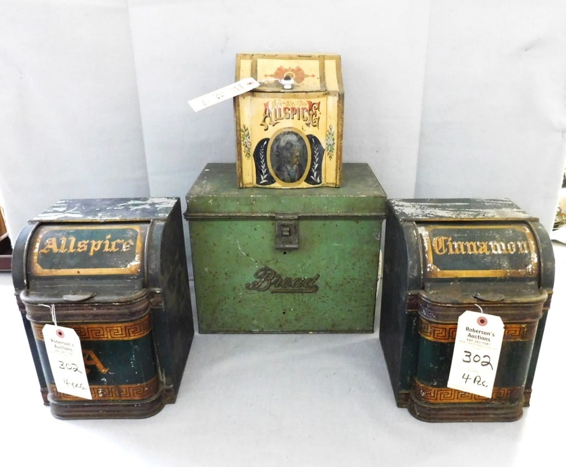 3 - Vintage Lg. Spice Tins & Bread Box (1 of 1)