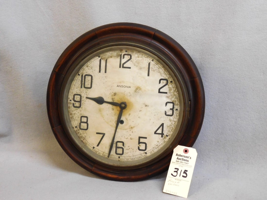 Ansonia Gallery Wall Clock: Ansonia Gallery Wall Clock, Ansonia, CT C.1920 in GD Cond. - 16 1/2"D x 4 1/2"H