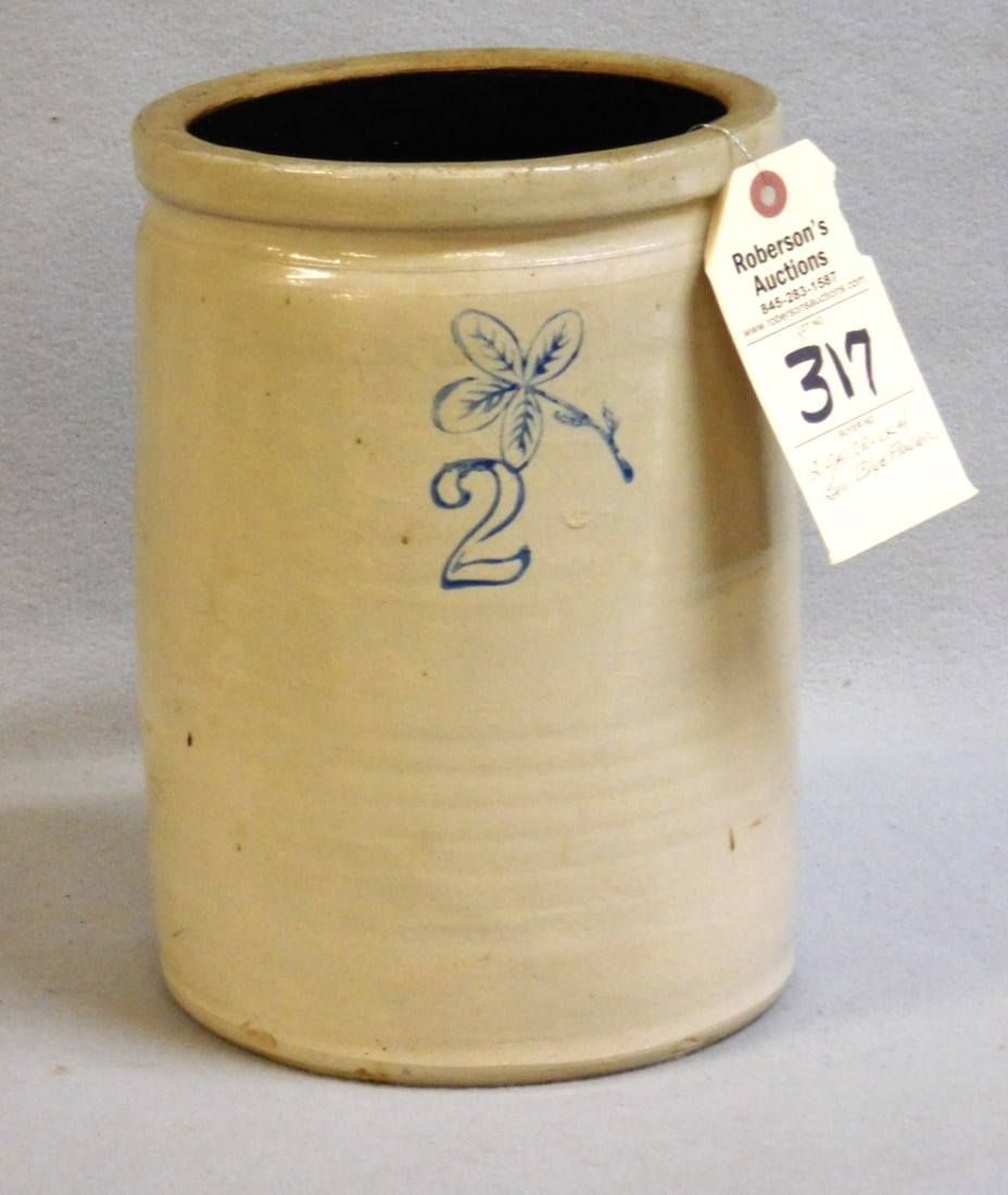 2 Gal Stoneware Crock: 2 Gal Stoneware Crock w/ #2 and Flower on Front-Flower Also on Back in GD Cond. 5"D x 11 1/2"H