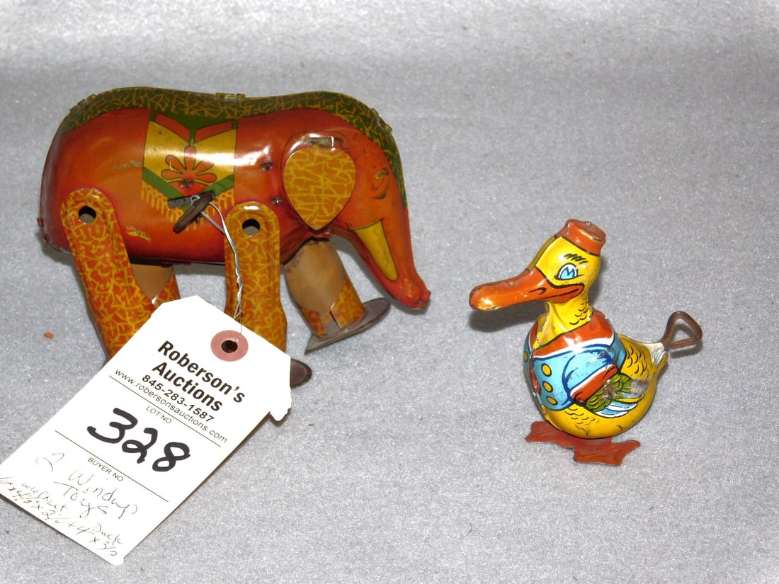 2 - Vintage Windup Toys: 2 - Vintage Windup Toys Incl. Elephant & Sm. Duck in GD Cond. Working - 4"H & 4 1/2"H