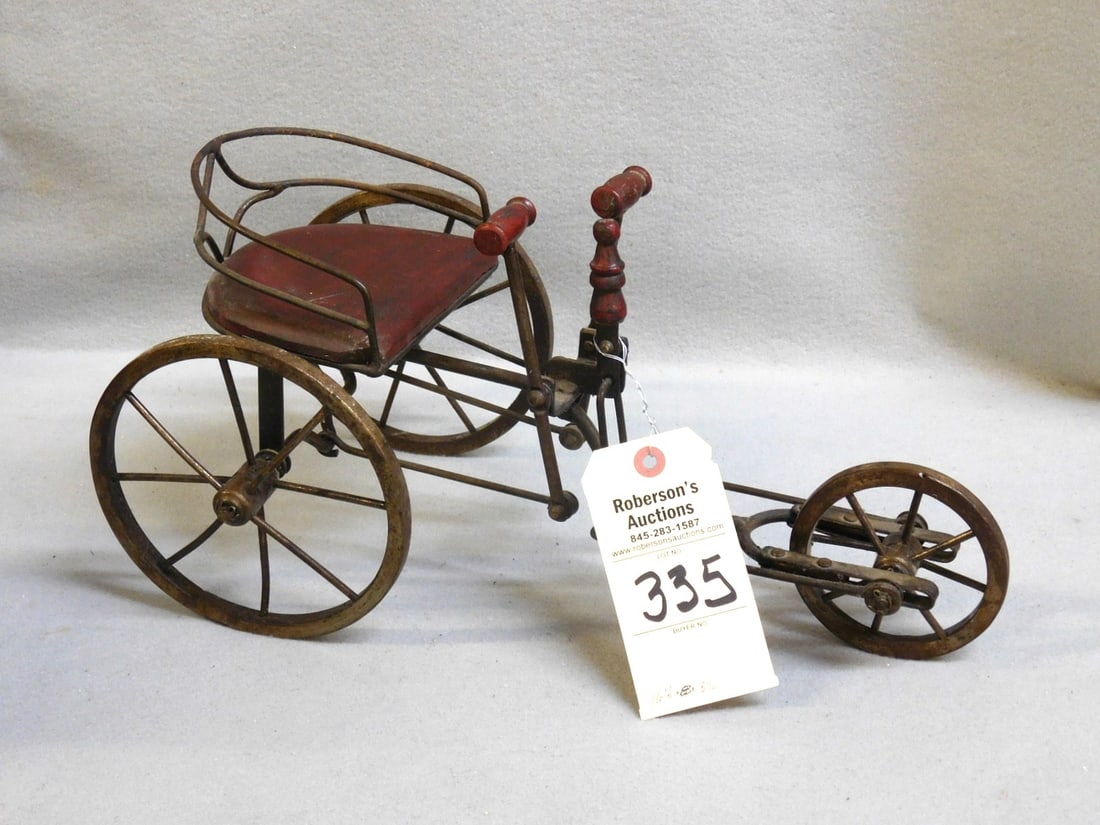 Iron Tricycle Model: Iron Tricycle Model - Working Parts w/Handle Pedals & Brake in GD Cond. - 17"L x 8"W x 8"H