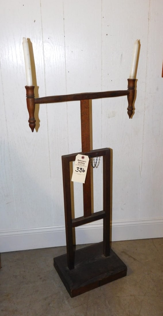 Early Wooden Adjustable Candleholder: Early Wooden Adjustable Dbl. Candleholder in GD Cond. 38"H x 19"w x 9 1/2"D