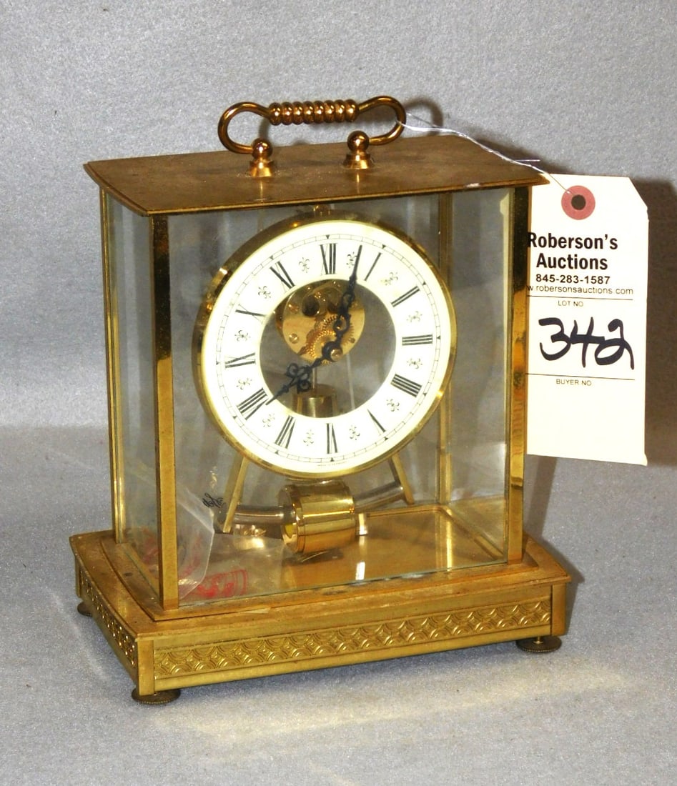 Mid 20th C. Carriage Clock: Mid 20th C. Carriage Clock - Germany, Battery Operated Pendulum in GD Cond. - 9 1/2"H x 7 1/2"W x 5"D