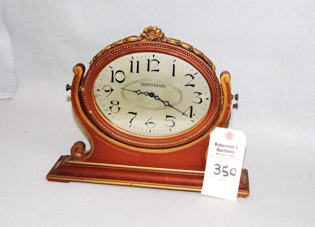 Waltham Painted Art Deco Mantle Clock: Waltham Painted Art Deco Mantle Clock in Gd. Cond. - 14 1/4x11 1/4x3 1/2" D.