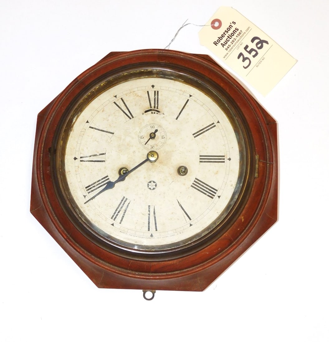 New Haven Gallery Wall Clock: New Haven Clock Co. Gallery Wall Clock C. 1870 in Gd. Cond. - 12" Sq.