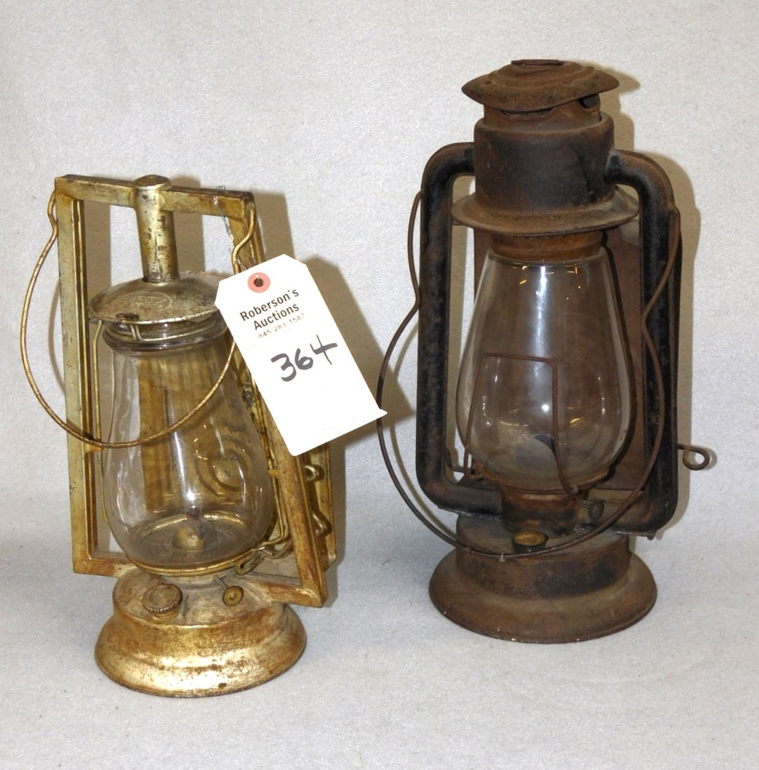 2 - Old Rusty Lanterns: 2 - Old Rusty Lanterns, One Marked Dietz - 13 1/4 to 15 3/4"H. (Make Good Decoration)