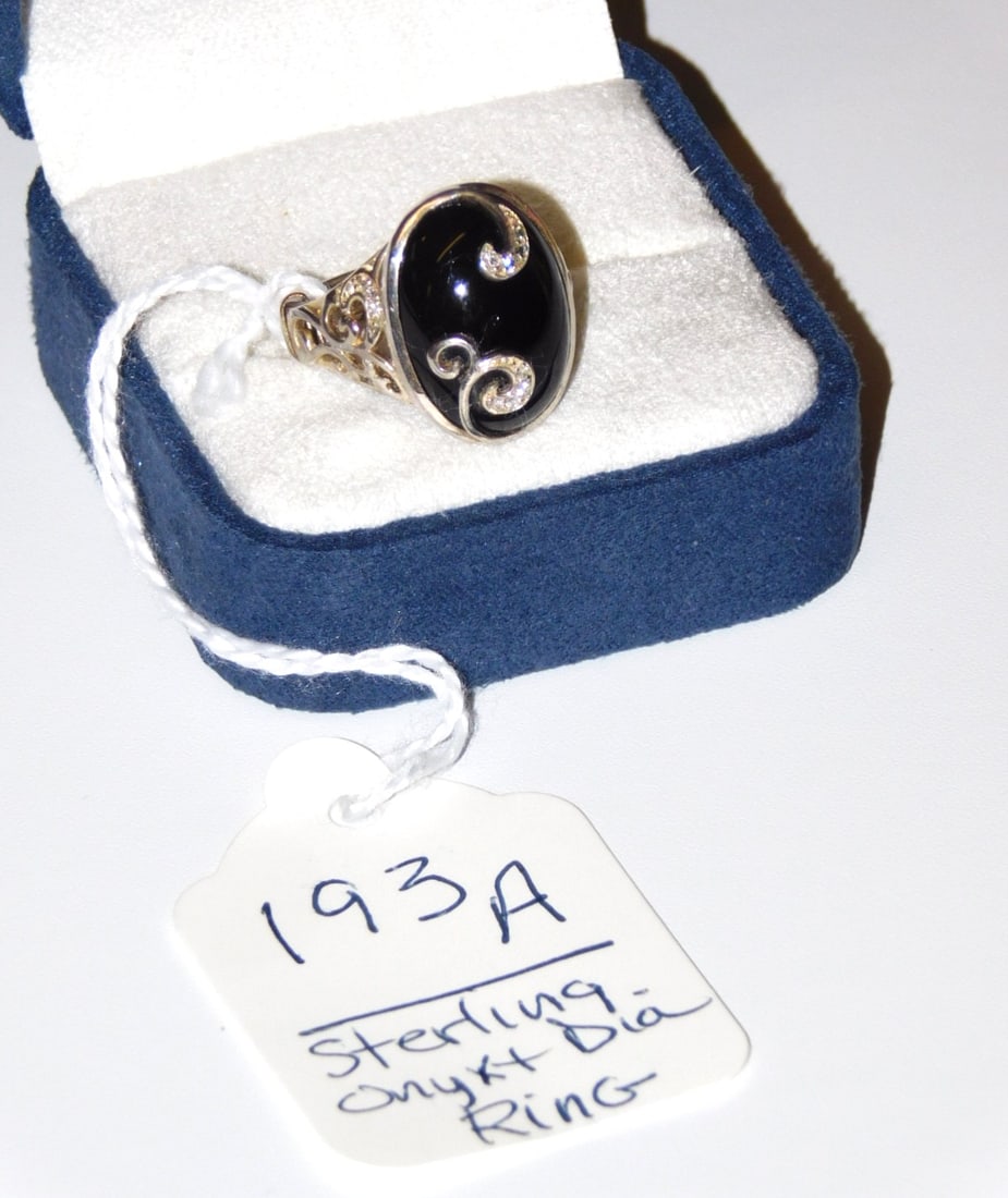 Sterling/Onyx/Diamond Lady's Ring (1 of 1)