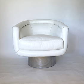 White Leather Swivel Chair Attributed to Milo Baughman (1 of 8)