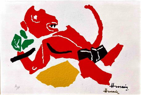 M.F. HUSAIN (INDIAN,1915-2011) "UNTITLED" LITHOGRAPH IN COLOURS: M.F. HUSAIN (INDIAN,1915-2011) "UNTITLED" LITHOGRAPH IN COLOURS SIGNED 'HUSAIN' IN L.R., SHEET, UNFRAMED. 11 X 17 INCHESTHESE PAINTINGS ARE HIGHLY SOUGHT AFTER, MUCH LIKE. THOSE BY RENOWNED ARTISTS