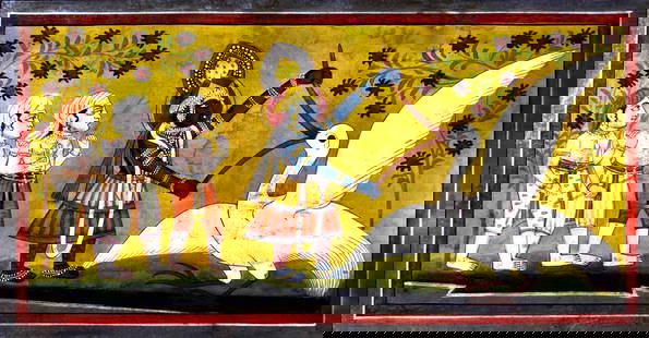 KOTA SCHOOL RAJASTHAN - LORD KRISHNA LIFE SCENES: KOTA SCHOOL RAJASTHAN - LORD KRISHNA LIFE SCENESTHIS MINIATURE FROM THE KOTA SCHOOL OF RAJASTHAN ILLUSTRATES KEY MOMENTS FROM THE LIFE OF LORD KRISHNA. THESE LATE 19TH-CENTURY PAINTINGS REFLECT THE