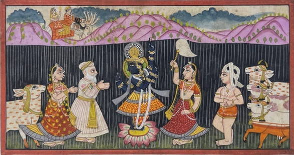KOTA SCHOOL RAJASTHAN - LORD KRISHNA LIFE SCENES: KOTA SCHOOL RAJASTHAN - LORD KRISHNA LIFE SCENESANOTHER FINE EXAMPLE FROM THE KOTA SCHOOL, ILLUSTRATING SCENES FROM LORD KRISHNA'S LIFE WITH THE DISTINCTIVE VIBRANCY OF LATE 19TH-CENTURY RAJASTHANI