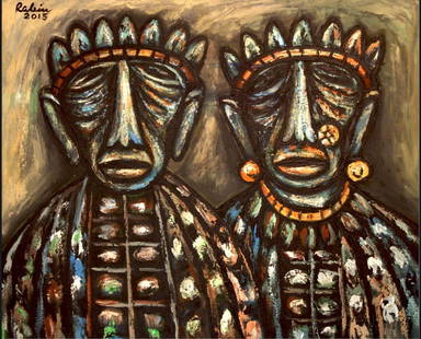 RABIN MONDAL (INDIAN,1929-2019) "KING & QUEEN" ACRYLIC ON CANVAS, 2015: RABIN MONDAL (INDIAN,1929-2019) "KING & QUEEN"ACRYLIC ON CANVAS 2015121.3 CM X 105 CM (WITH FRAME) THESE PAINTINGS ARE HIGHLY SOUGHT AFTER, MUCH LIKE. THOSE BY RENOWNED ARTISTS SUCH AS S.H. RAZA,