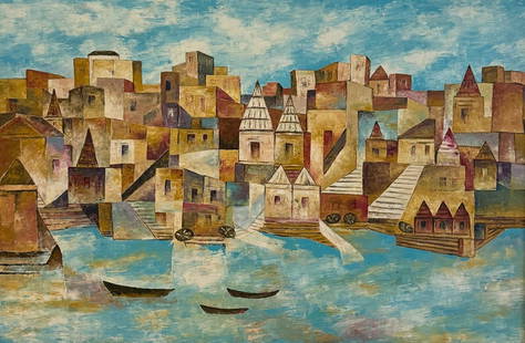 RAM KUMAR (INDIAN,1924-2018)  "UNTITLED" ACRYLIC ON CANVAS,SIGNED & DATED IN ENGLISH VERSO 1998: RAM KUMAR (INDIAN,1924-2018) "UNTITLED" ACRYLIC ON CANVAS,SIGNED & DATED IN ENGLISH VERSO 1998THESE WORKS ARE HIGHLY SOUGHT AFTER, MUCH LIKE THOSE BY RENOWNED ARTISTS SUCH AS M.F. HUSAIN, S.H. RAZA, F